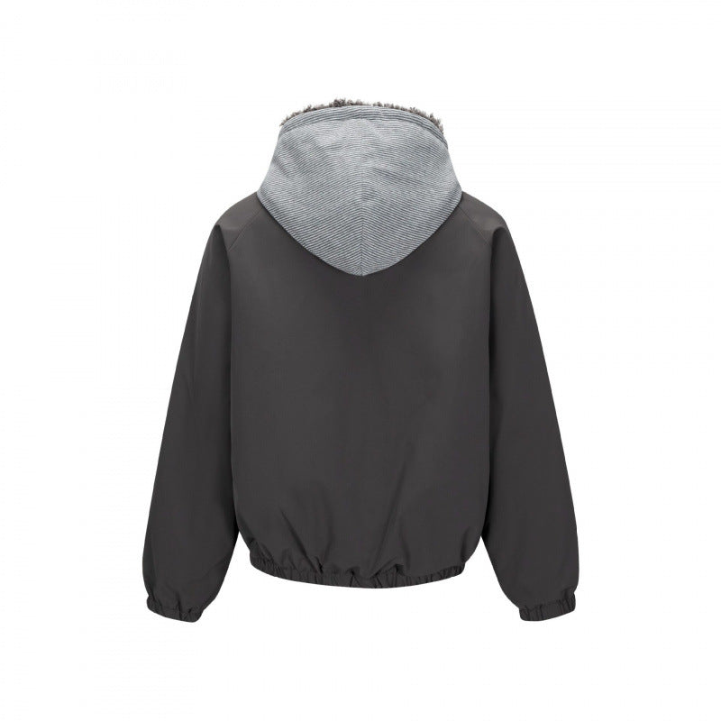 Men's Padded Hoodie Jacket in Bomber Style with Teddy Lining and Elastic Hem Chichicherry