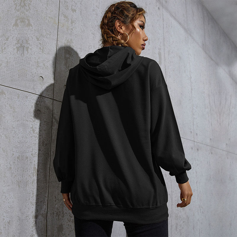 Women's Casual Oversized Hoodie with Statement Print, Kangaroo Pocket and Ribbed Cuffs Chichicherry