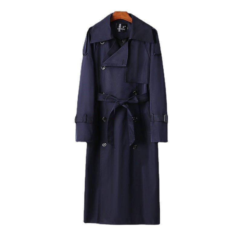 Men's Long Double-Breasted Trench Coat with Waist Belt, Epaulettes and Classic Shawl Collar Chichicherry