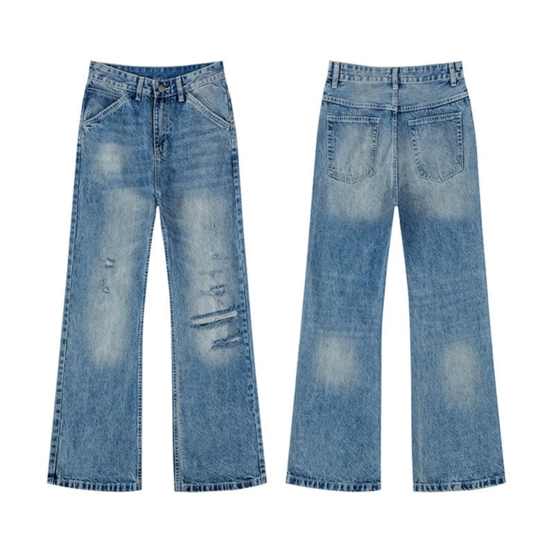Women's Wide Distressed Denim Jeans in Palazzo Cut Chichicherry