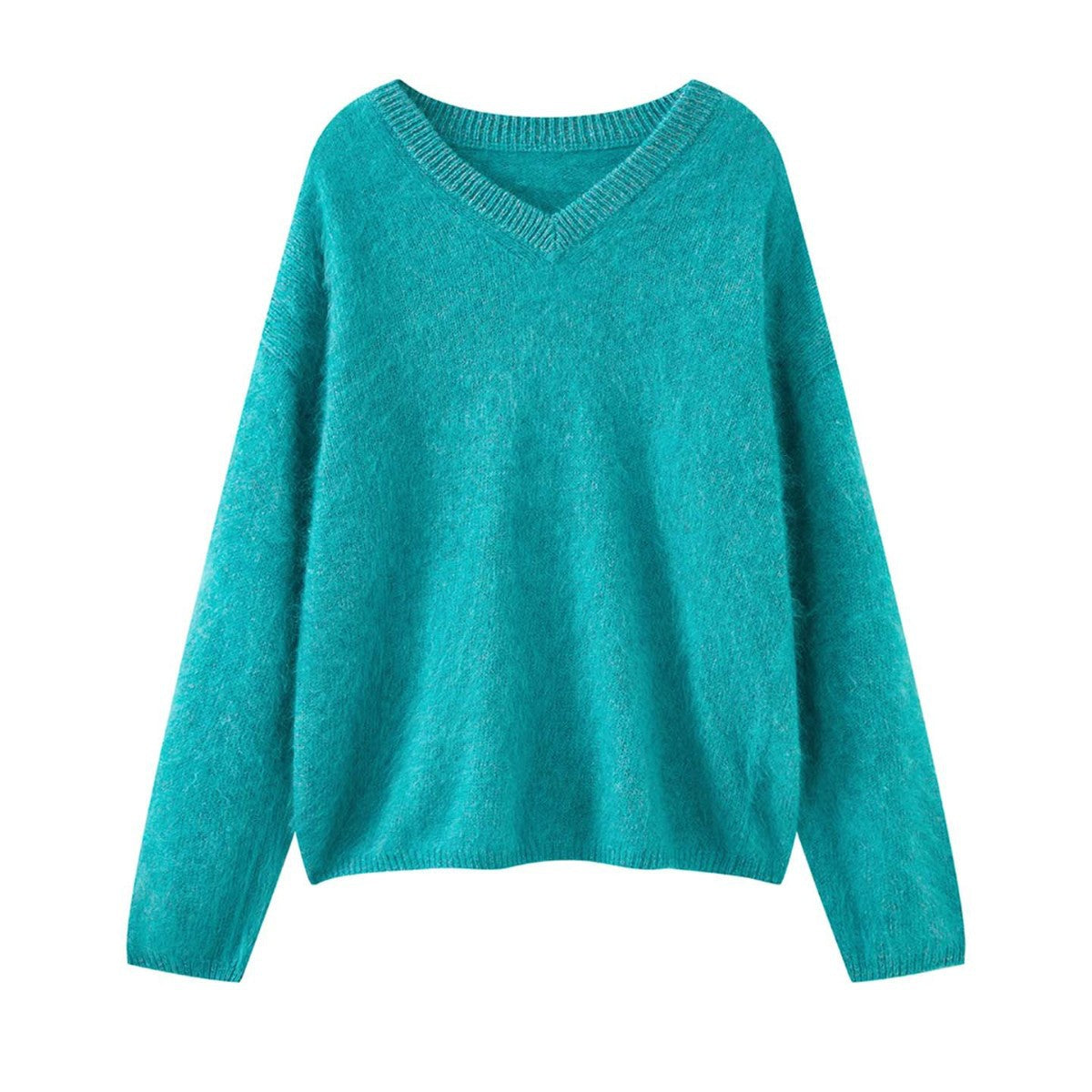 Women's Soft Fluffy V-Neck Sweater with Loose Silhouette Chichicherry