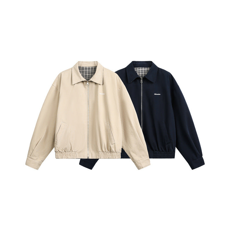 Unisex short jacket in Harrington style with zipper and checkered lining Chichicherry