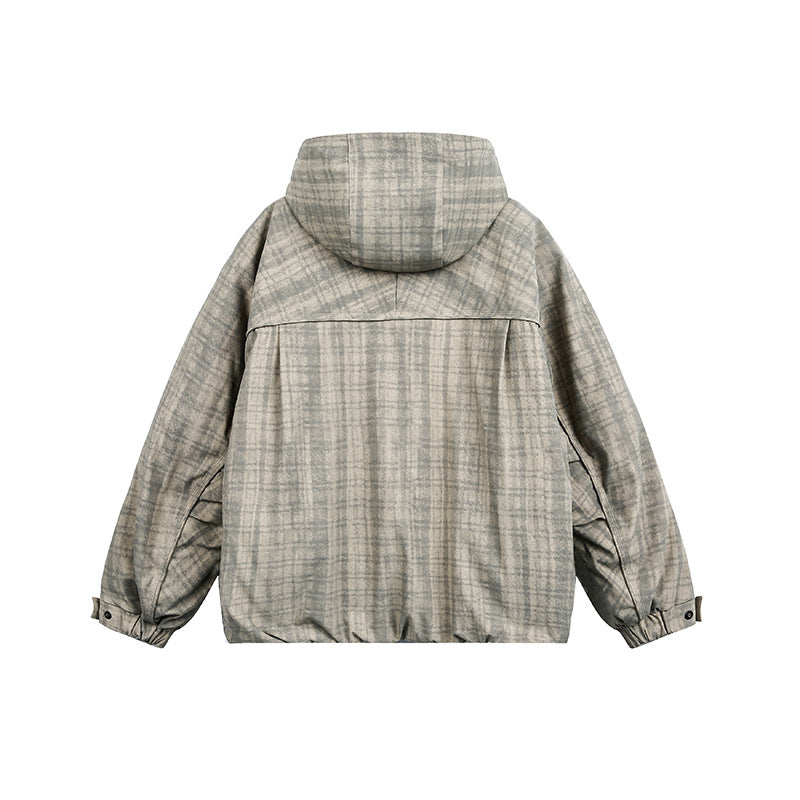 Unisex Oversize Utility Hoodie with checkered pattern and drawstring Chichicherry