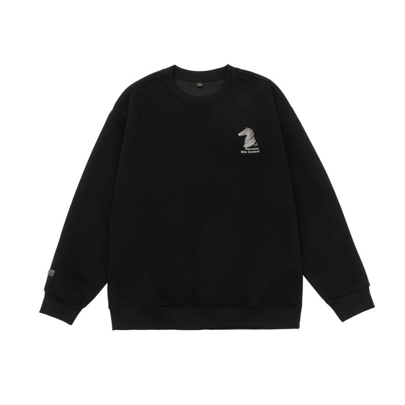Unisex Oversize Sweatshirt with embroidered chess knight logo and ribbed cuffs Chichicherry