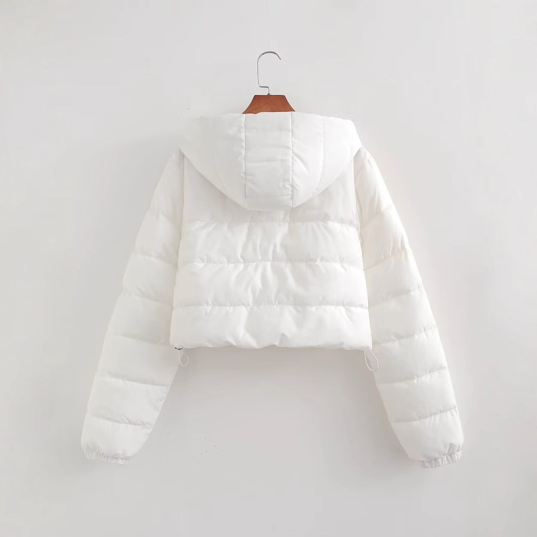 Women Short Quilted Hooded Puffer Jacket with Drawstring and Zipper Chichicherry