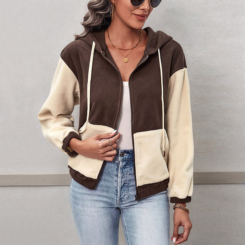 Women's fleece hoodie with color block, full zip and pockets Chichicherry