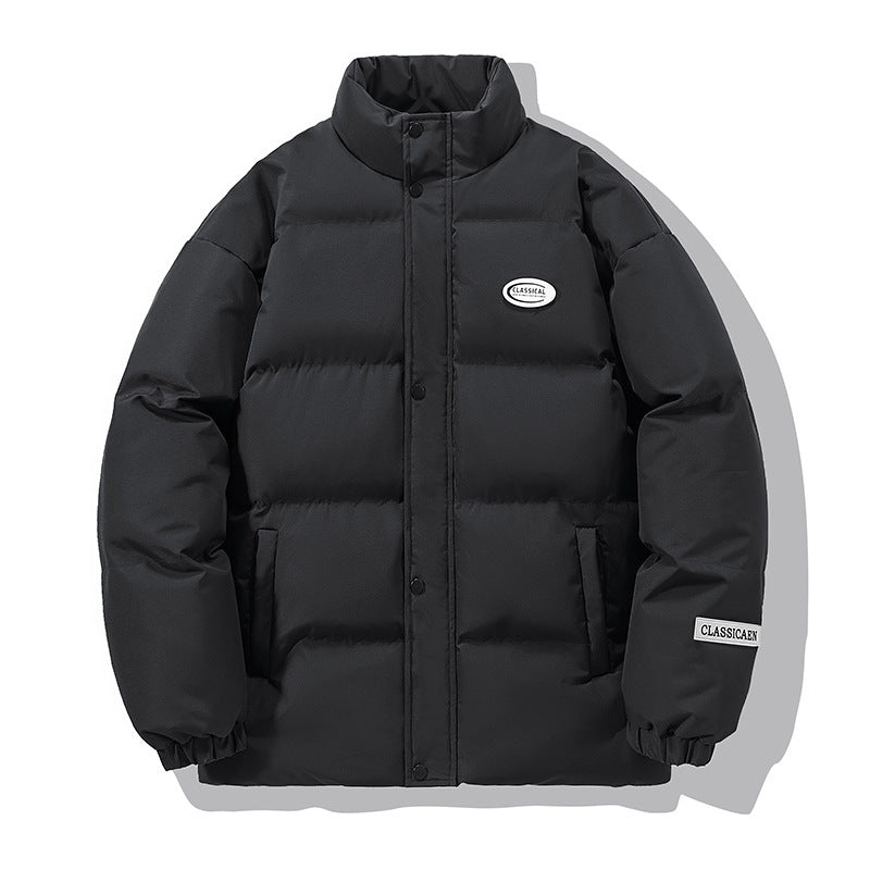 Men's oversized quilted jacket with high stand-up collar and snap button front Chichicherry