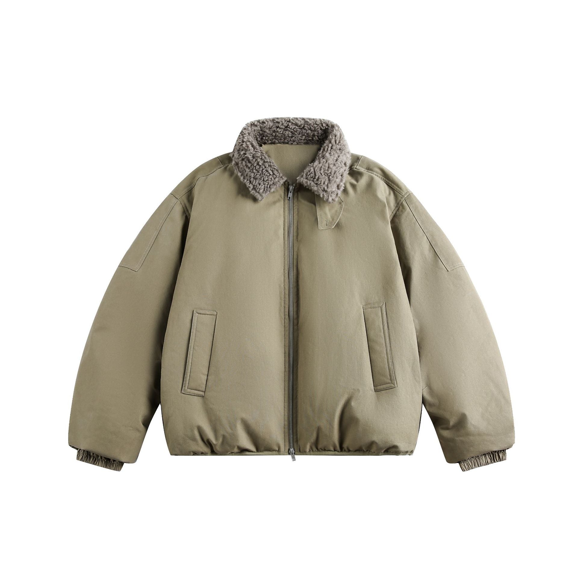 Men's Warm Insulated Field Bomber Jacket with Sheepskin-Look Collar Chichicherry