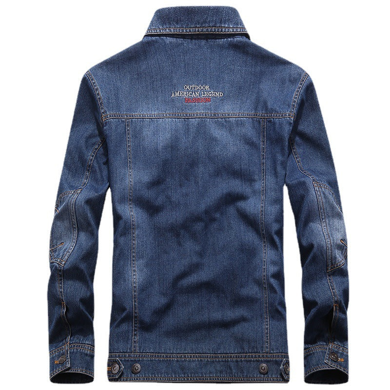 Men's lightweight denim jacket in worker blouson style with breathable mesh lining and sleeve patch Chichicherry