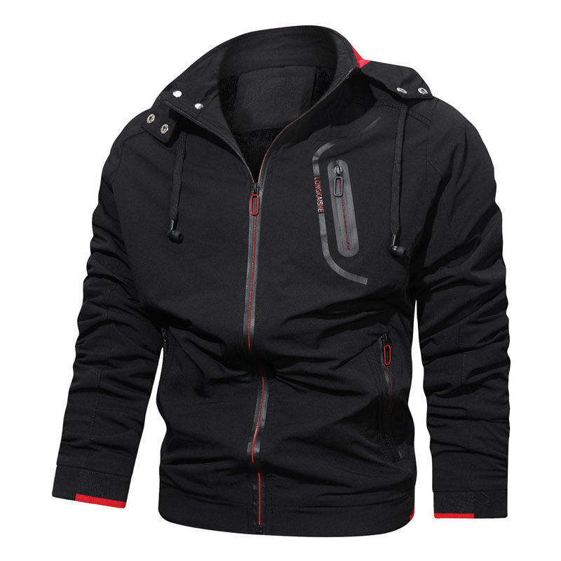 Men's lightweight hooded transitional jacket with water-repellent surface, concealed zippers, and sophisticated gathered sleeves Chichicherry