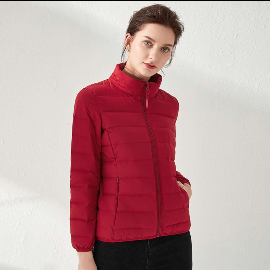 Women's Tailored Ultralight Padded Jacket with Stand-Up Collar and Slim Silhouette Chichicherry