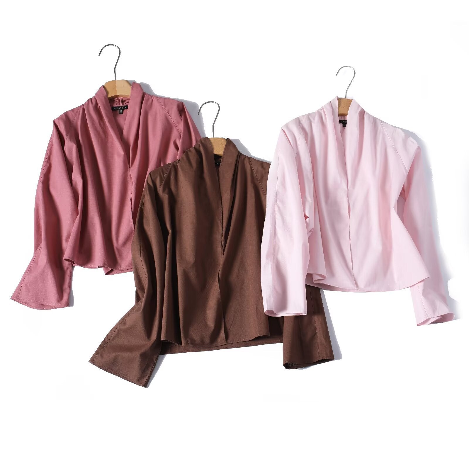 Women's Lightweight Viscose Blouse with Open Shawl Collar and Boxy Silhouette Chichicherry