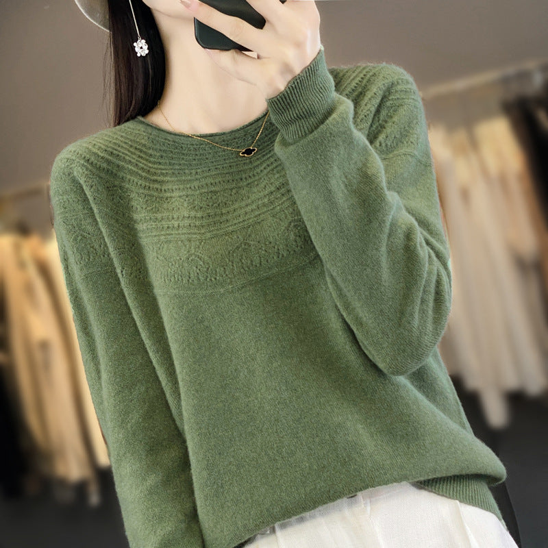 Women's round neck fine knit pullover with structured yoke and cashmere look Chichicherry