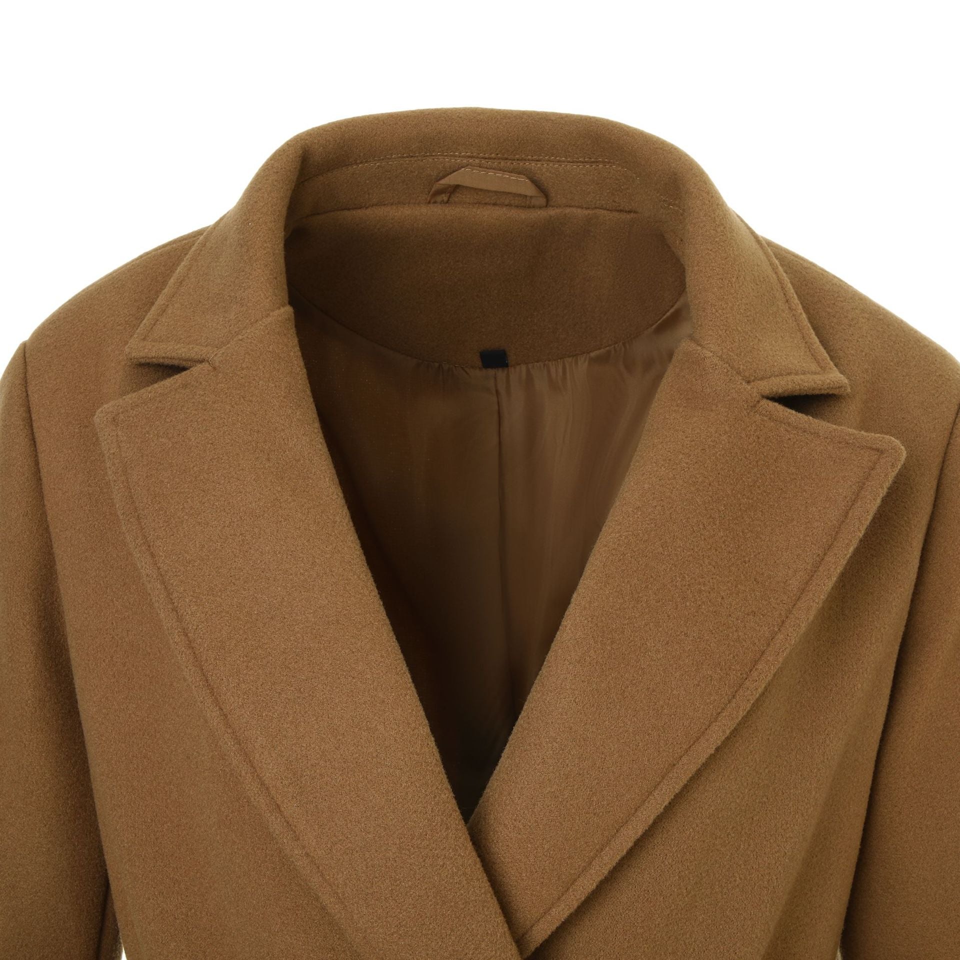Women’s coat in wool look with double-breasted front, waist belt, and flap pockets Chichicherry