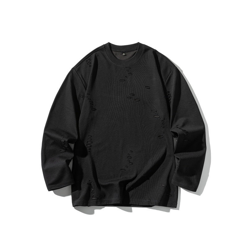 Unisex Oversize sweatshirt made of heavy cotton blend with distressed effect and fine waffle texture Chichicherry