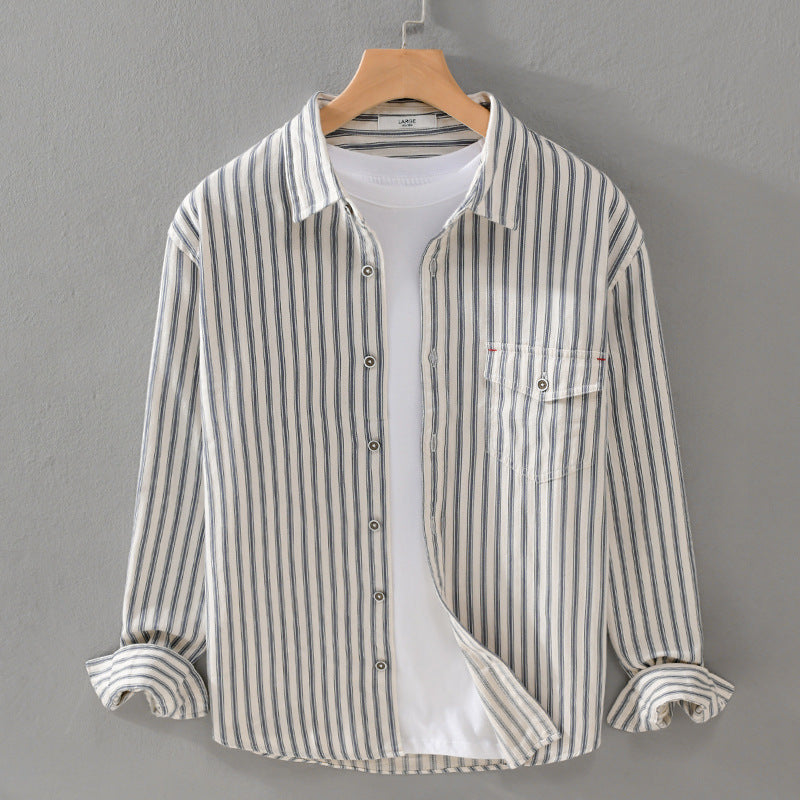 Men Striped Overshirt made of lightweight cotton blend with chest pocket and Relaxed Fit Chichicherry