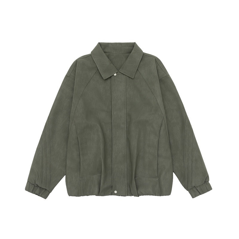 Unisex Boxy Shirt Jacket with concealed press stud placket, raglan seams and elastic hem Chichicherry