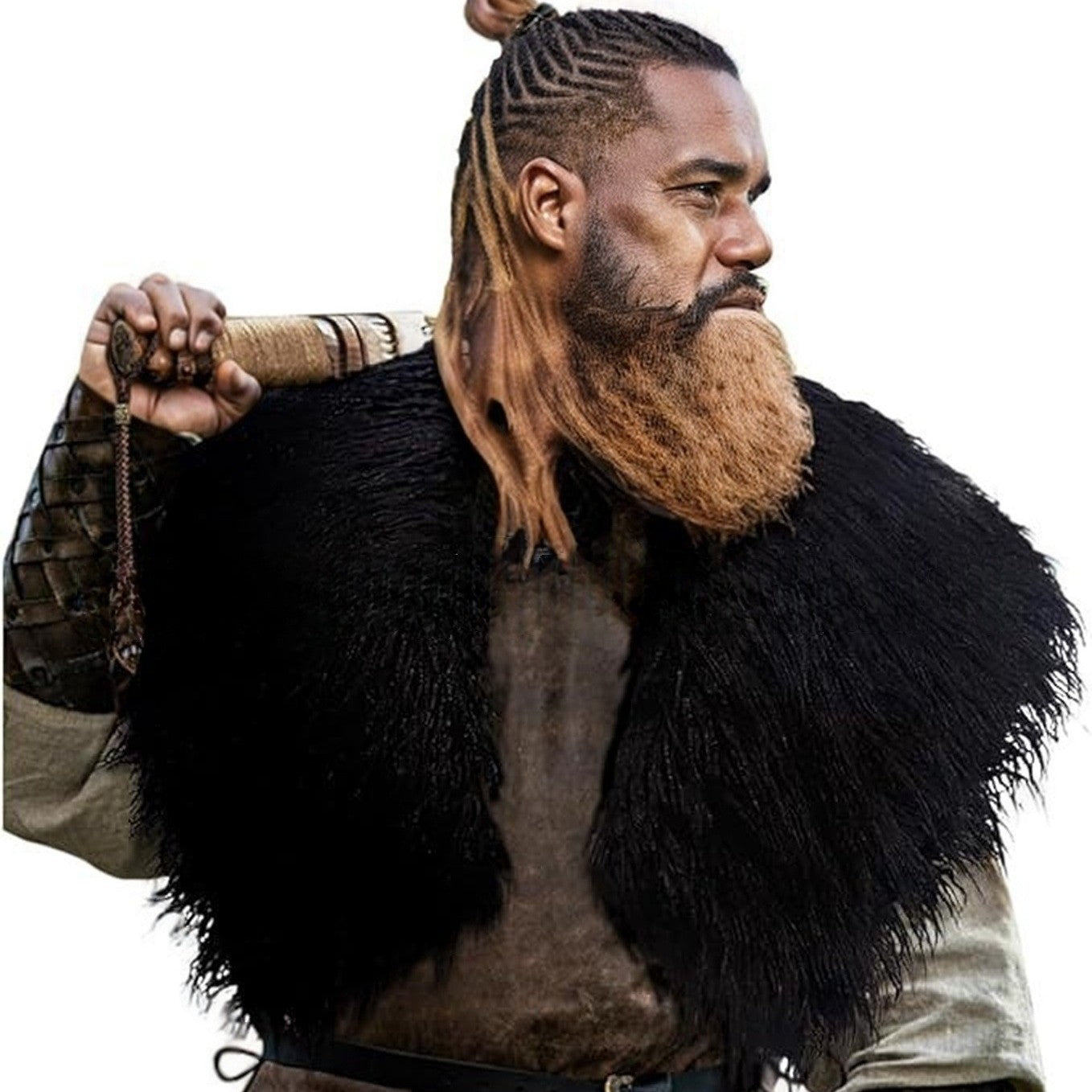 Men's historically inspired faux fur shoulder cape with leather straps Chichicherry
