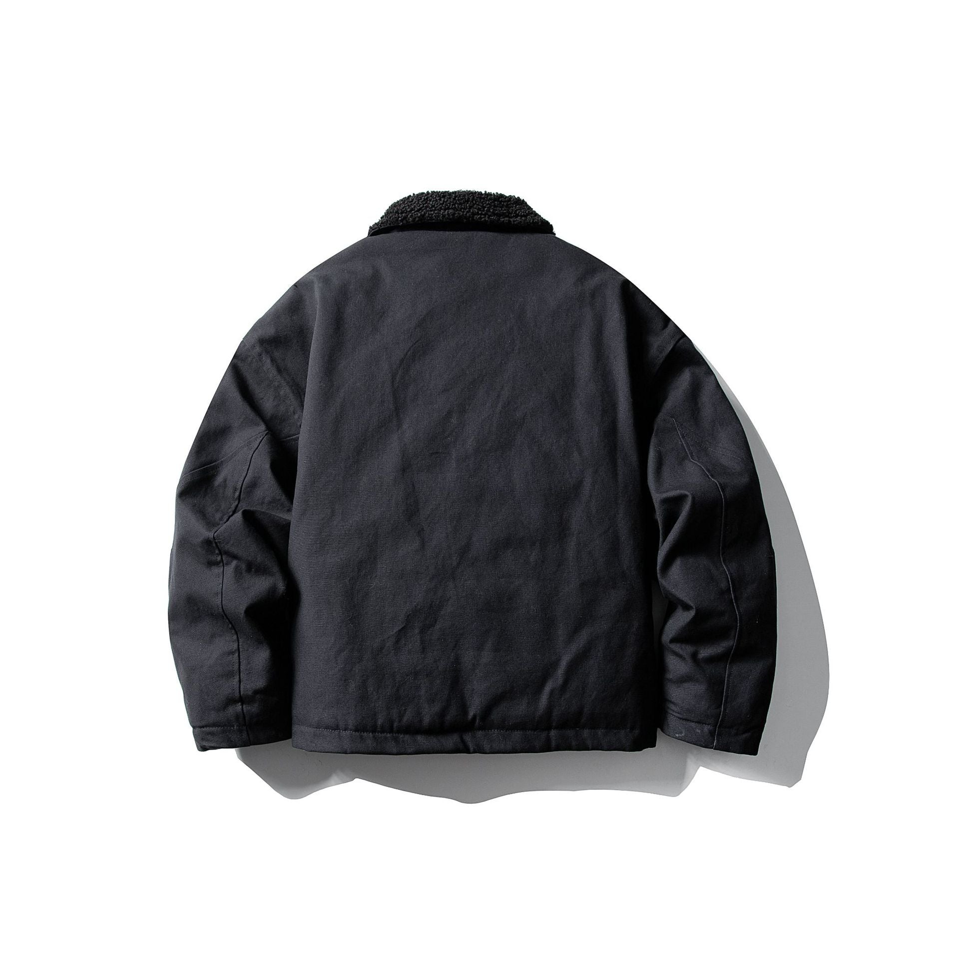 Unisex Short Canvas Field Blouson with Teddy Collar and Two-Way Zipper Chichicherry