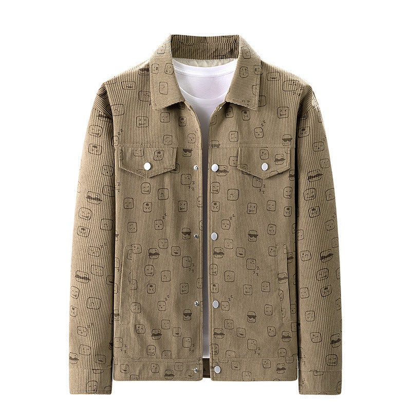 Men's cord jacket made of fine corduroy with allover print, snap button placket and flap pockets Chichicherry