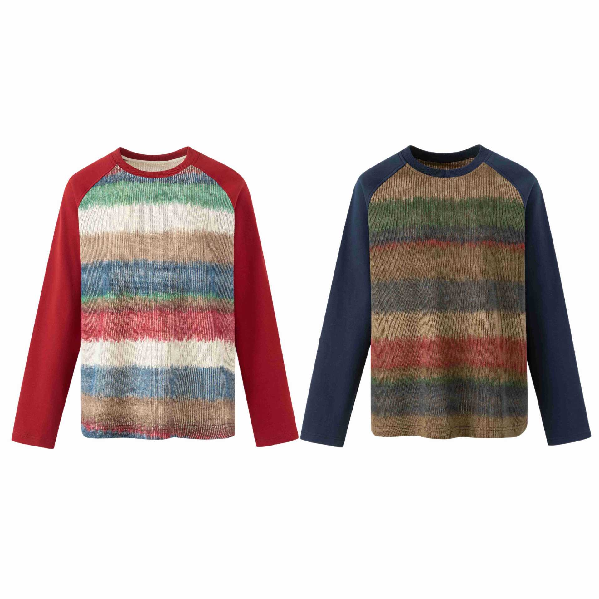 Men's round neck pullover with raglan sleeves and mottled knit front Chichicherry