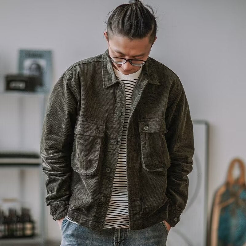Herren Robustes Kord-Overshirt im Worker-Look mit aufgesetzten Pattentaschen Chichicherry