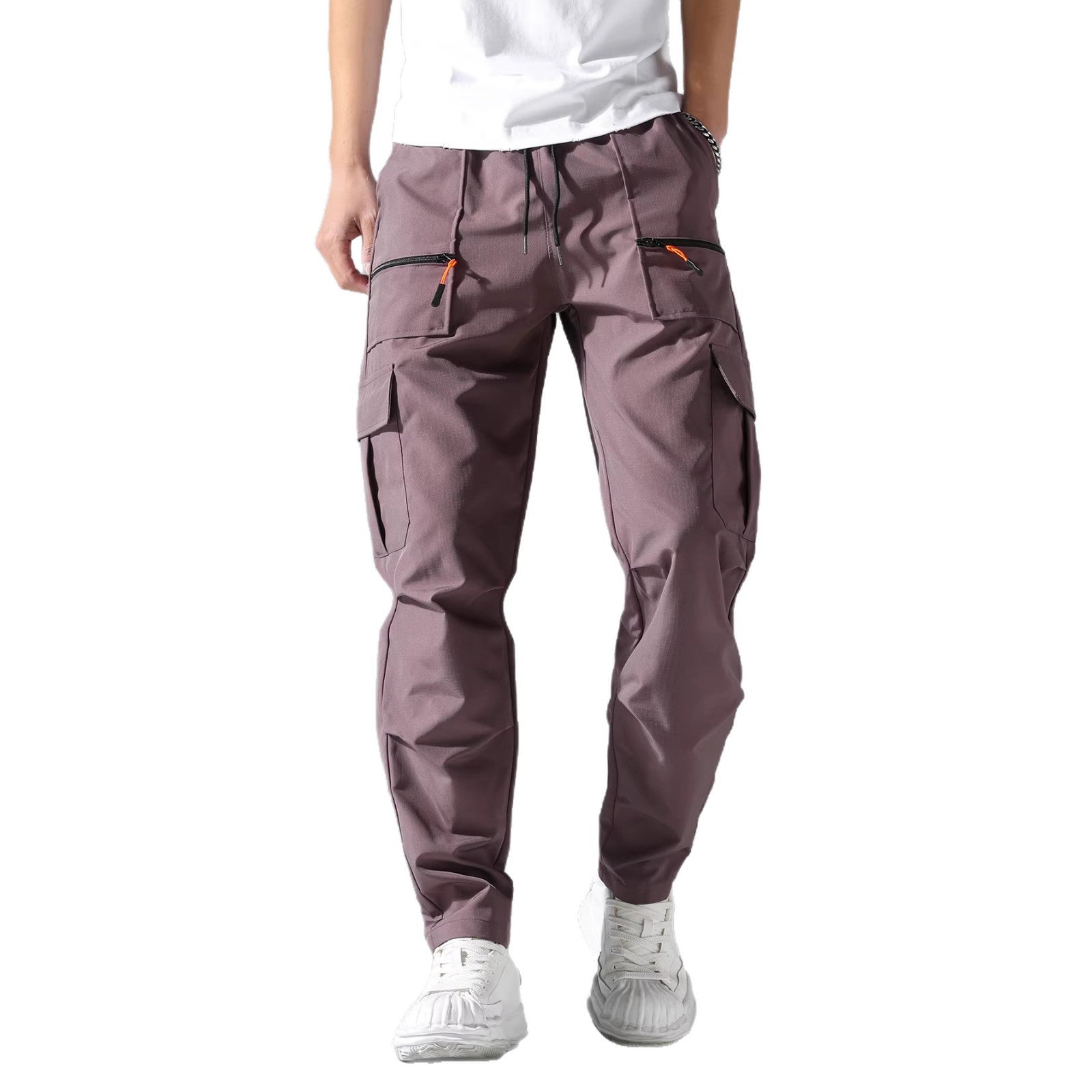Men's utility cargo pants with zip pockets, drawstring waistband & pre-shaped knee sections Chichicherry