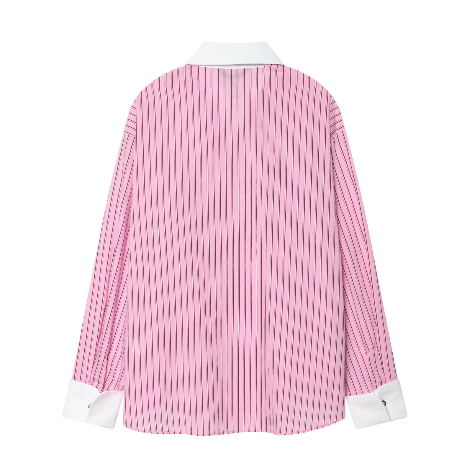 Women Oversize Shirt Blouse with Contrast Collar and Cuffs Chichicherry