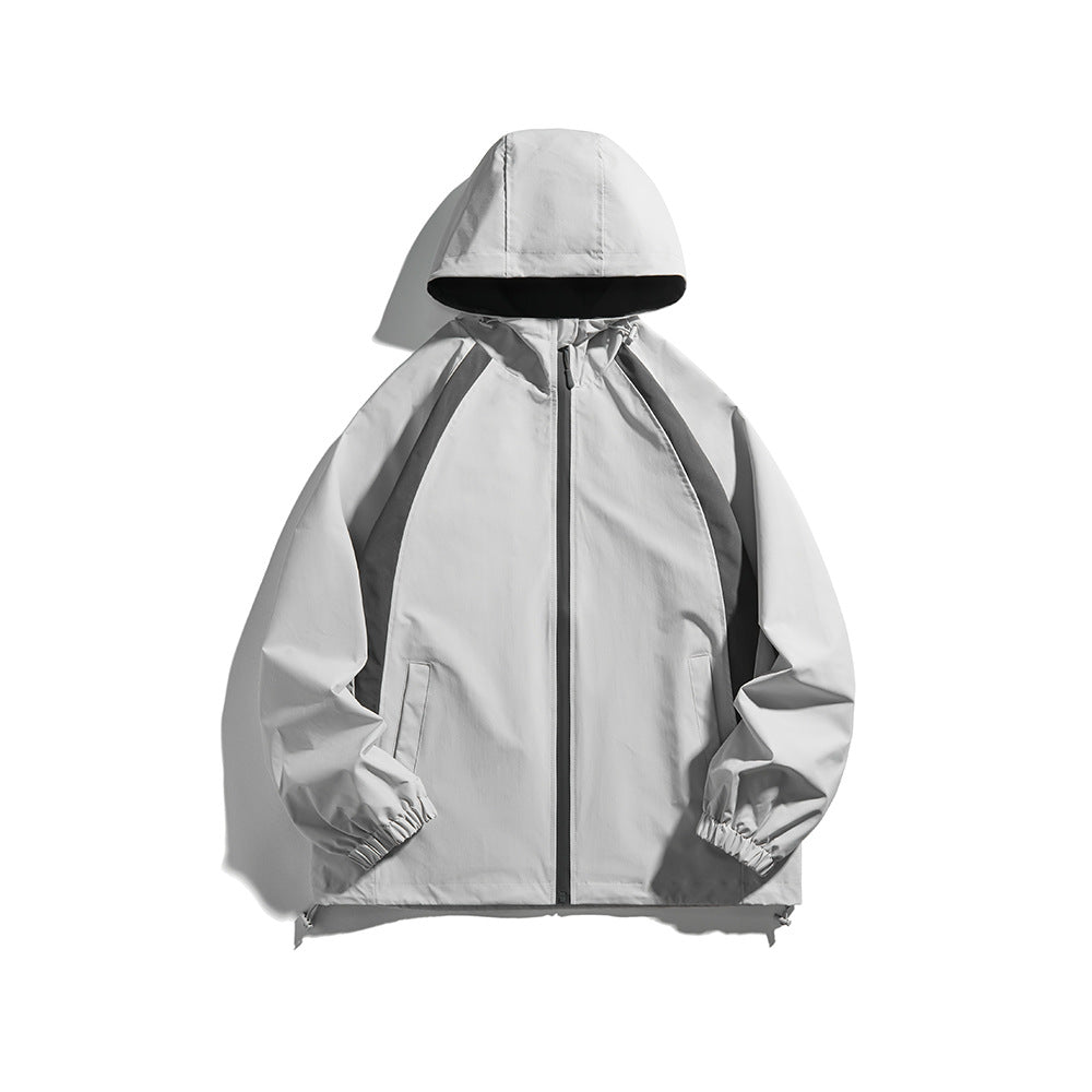 Men's hooded windbreaker in sporty color block design with adjustable hem Chichicherry