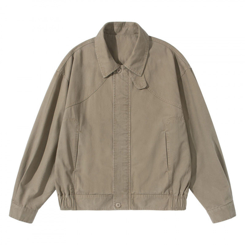 Men's Lightweight Boxy Field Jacket with Shirt Collar, Concealed Button Placket and Elastic Hem Chichicherry