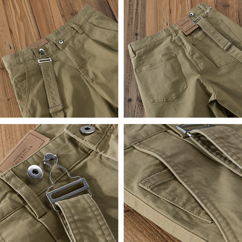 Men's Tapered Chino Pants with Removable Belt, High Waist and Cuffed Hem Chichicherry
