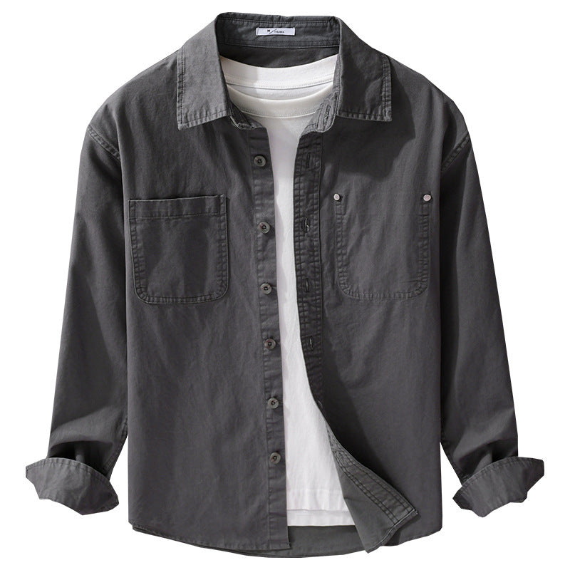 Men's Relaxed-Fit Cotton Overshirt Jacket with Double Chest Pockets and Kent Collar Chichicherry