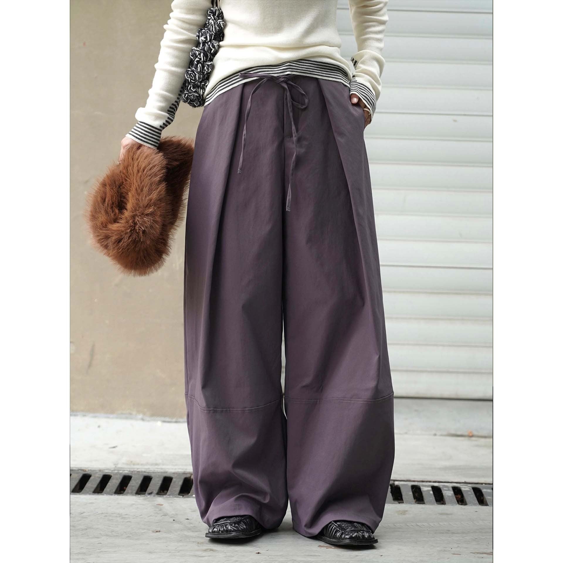 Ladies Extra Wide High-Waist Culotte with Draped Front Panel and Drawstring Waist Chichicherry