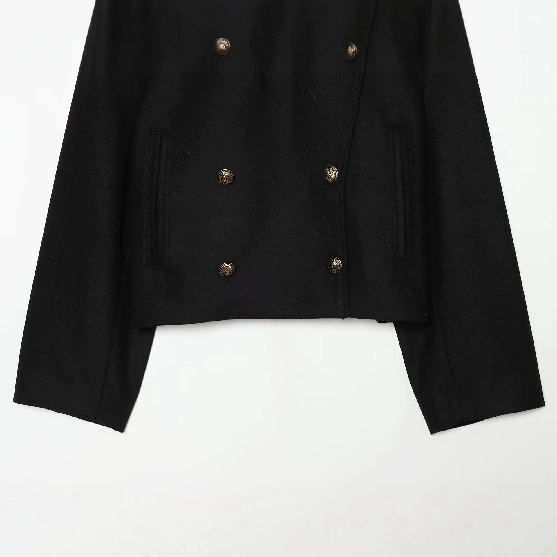 Women Short-cut maritime-inspired coat with high stand-up collar and double row Chichicherry