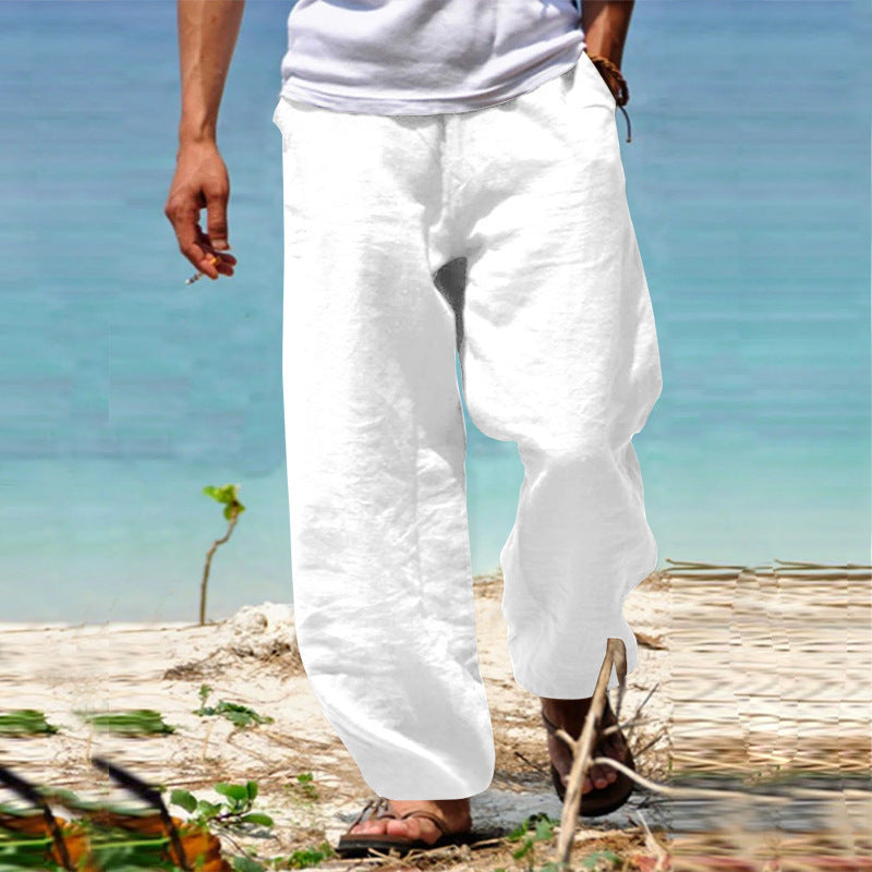 Men's Breezy Beach Pants in Baggy Cut made of Linen Blend with Drawstring Chichicherry