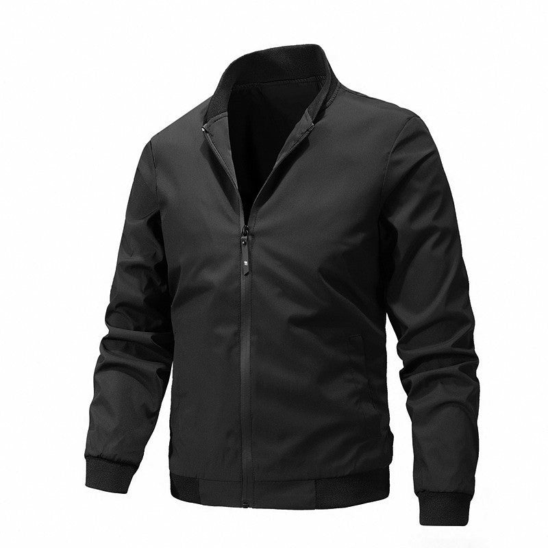 Men's Lightweight Windproof Bomber Jacket with Stand Collar and Ribbed Cuffs Chichicherry