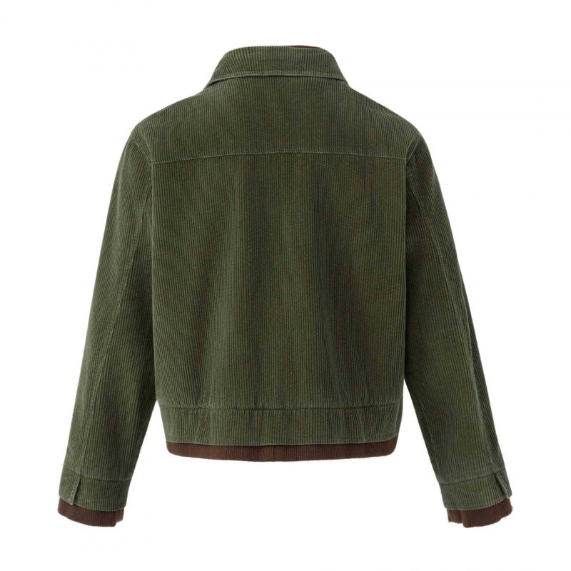 Men's Boxy Corduroy Blouson Jacket with Double Front, Flap Pockets and Ribbed Hem Chichicherry