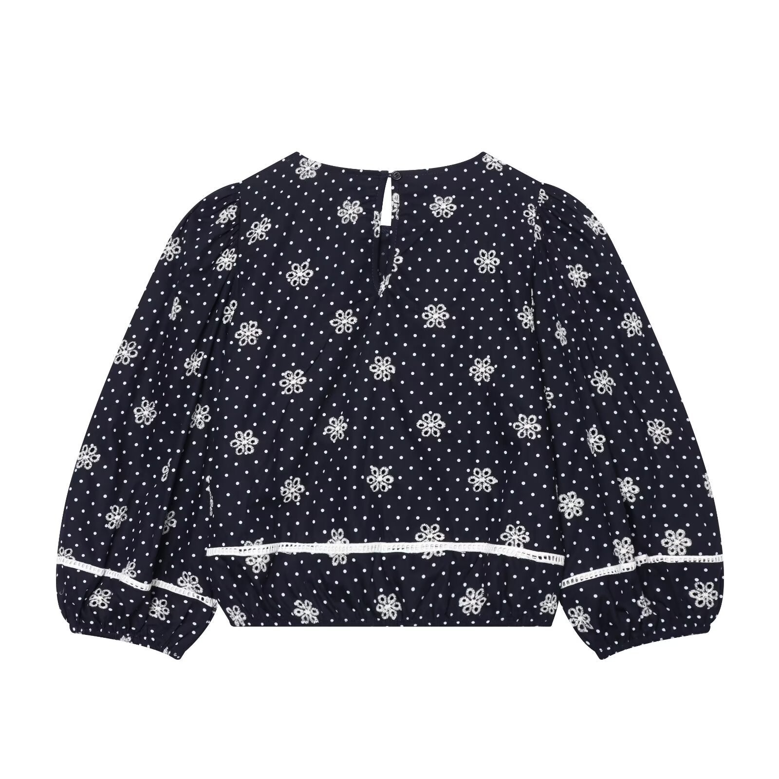 Women Embroidered Polka Dot Blouse with Ruffles and Balloon Sleeves Chichicherry