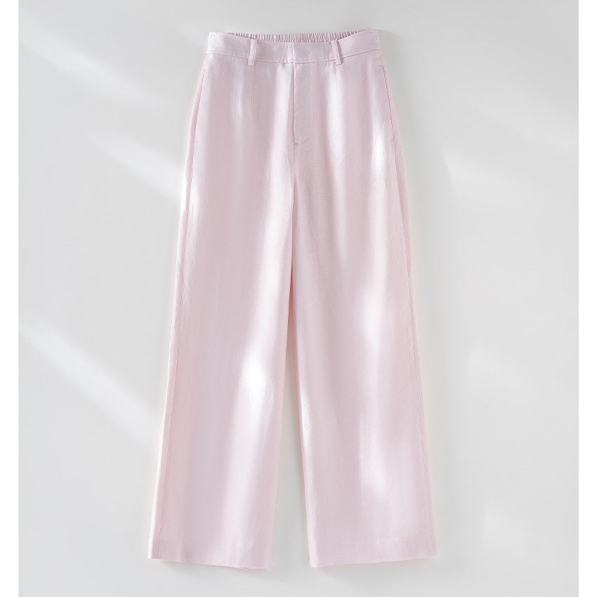 Women Lightweight High Waist Wide Leg Pants made of Linen Blend with Elastic Back Band Chichicherry
