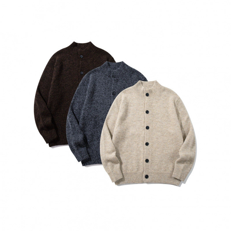Unisex Boxy-Mohair-Mix-Cardigan with half-high collar and continuous button placket Chichicherry