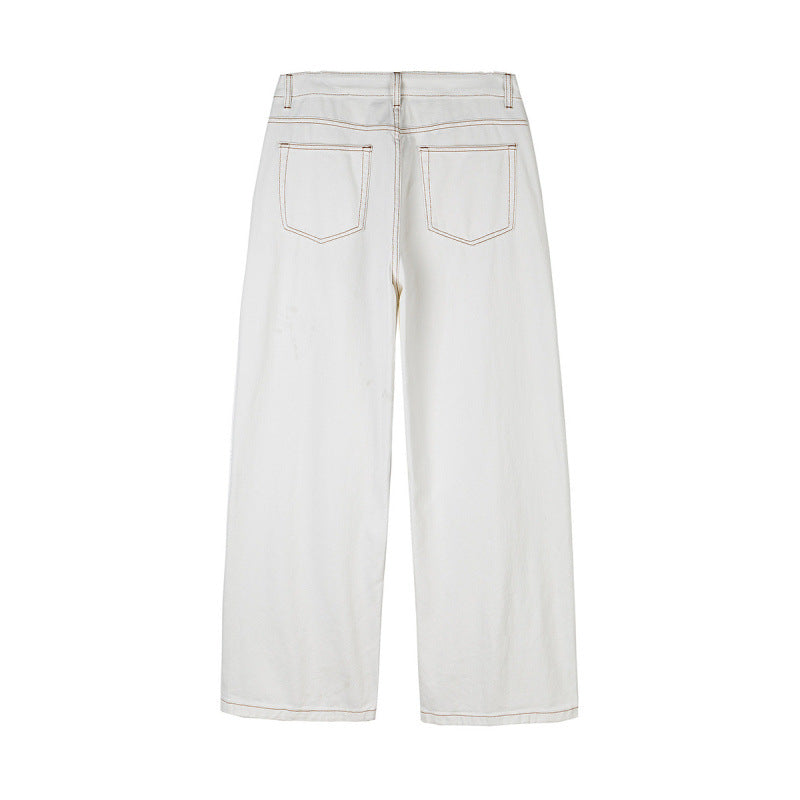 Women's Wide High-Waist Culotte Jeans with Visible Contrast Seams Chichicherry