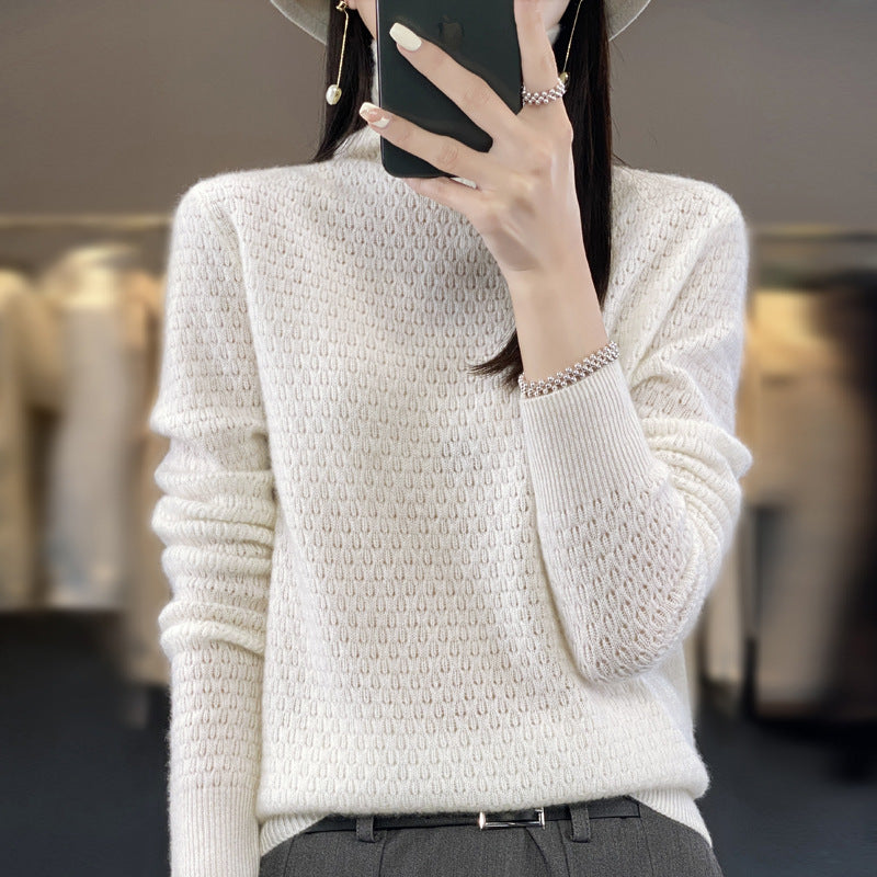 Women's soft fine-knit mock neck sweater with fluffy mohair look, delicate honeycomb structure and casual oversized fit Chichicherry