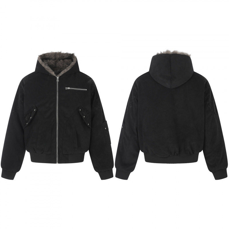 Unisex oversized lined hooded bomber jacket made of suede imitation with teddy lining Chichicherry