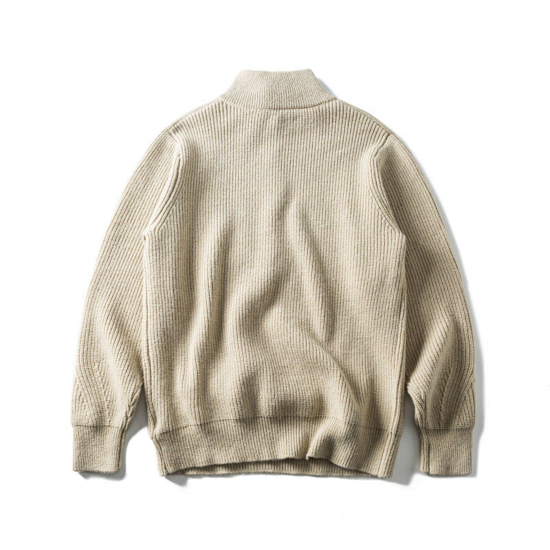 Unisex Coarse Knitted Half-Zip Sweater with Troyer Collar and Chest Pocket Chichicherry