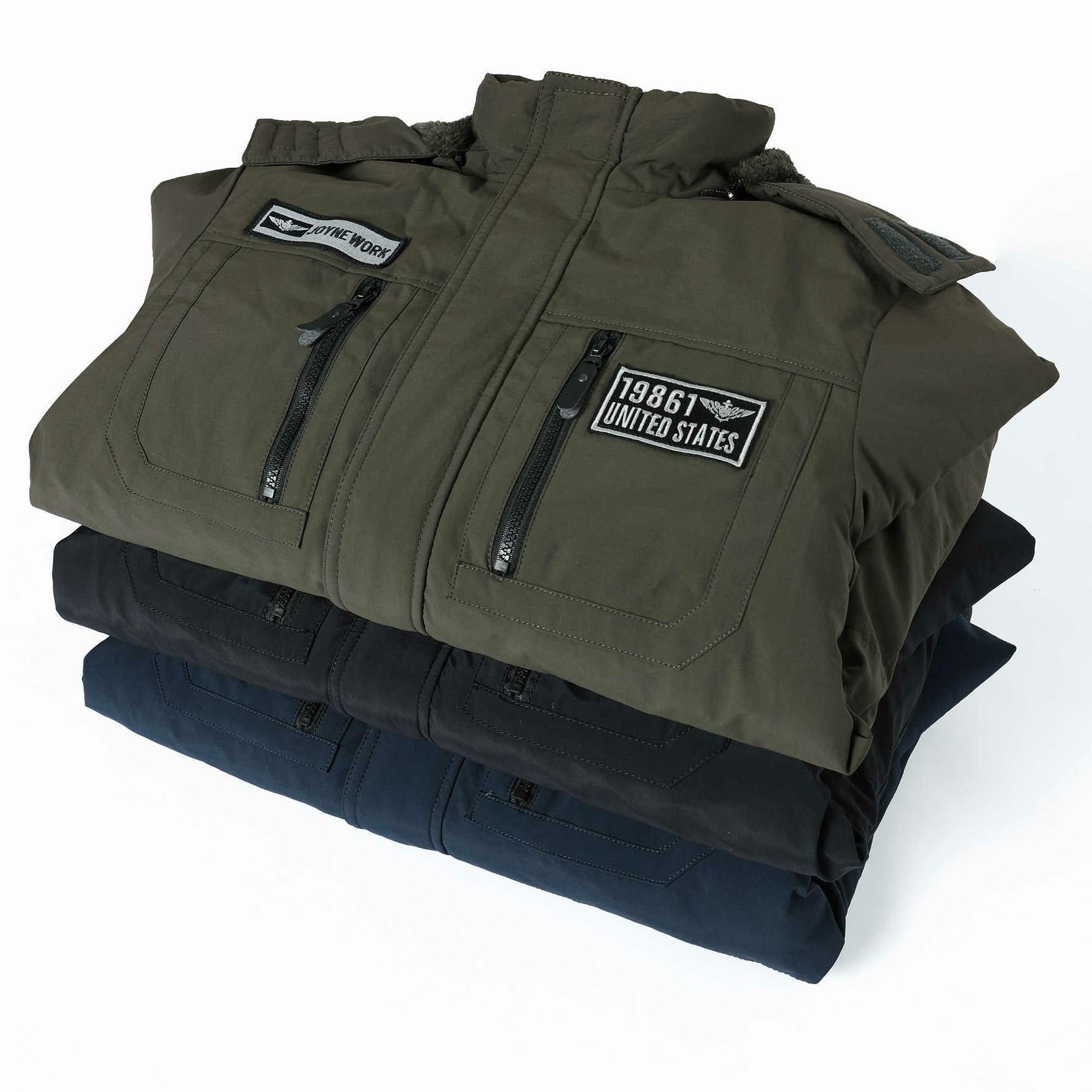 Men's Insulated Field Jacket in Military-Utility Style with Hood and Fleece Lining Chichicherry