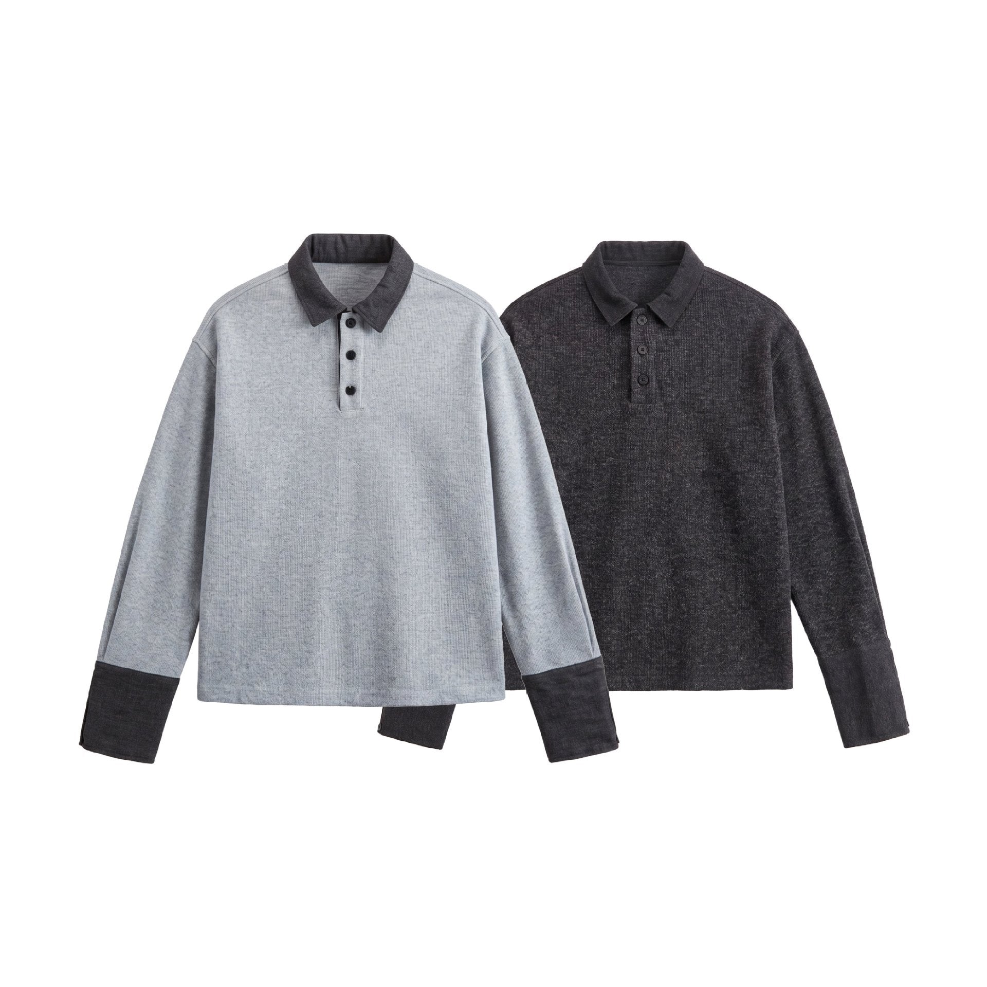 Unisex Boxy Polo Sweatshirt with Contrast Collar and Extended Cuff Sleeves Chichicherry