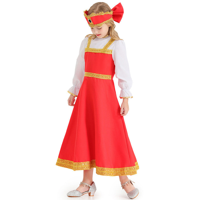 Girl Fairy Tale Costume with Elegant Ruffles and Golden Accents Chichicherry