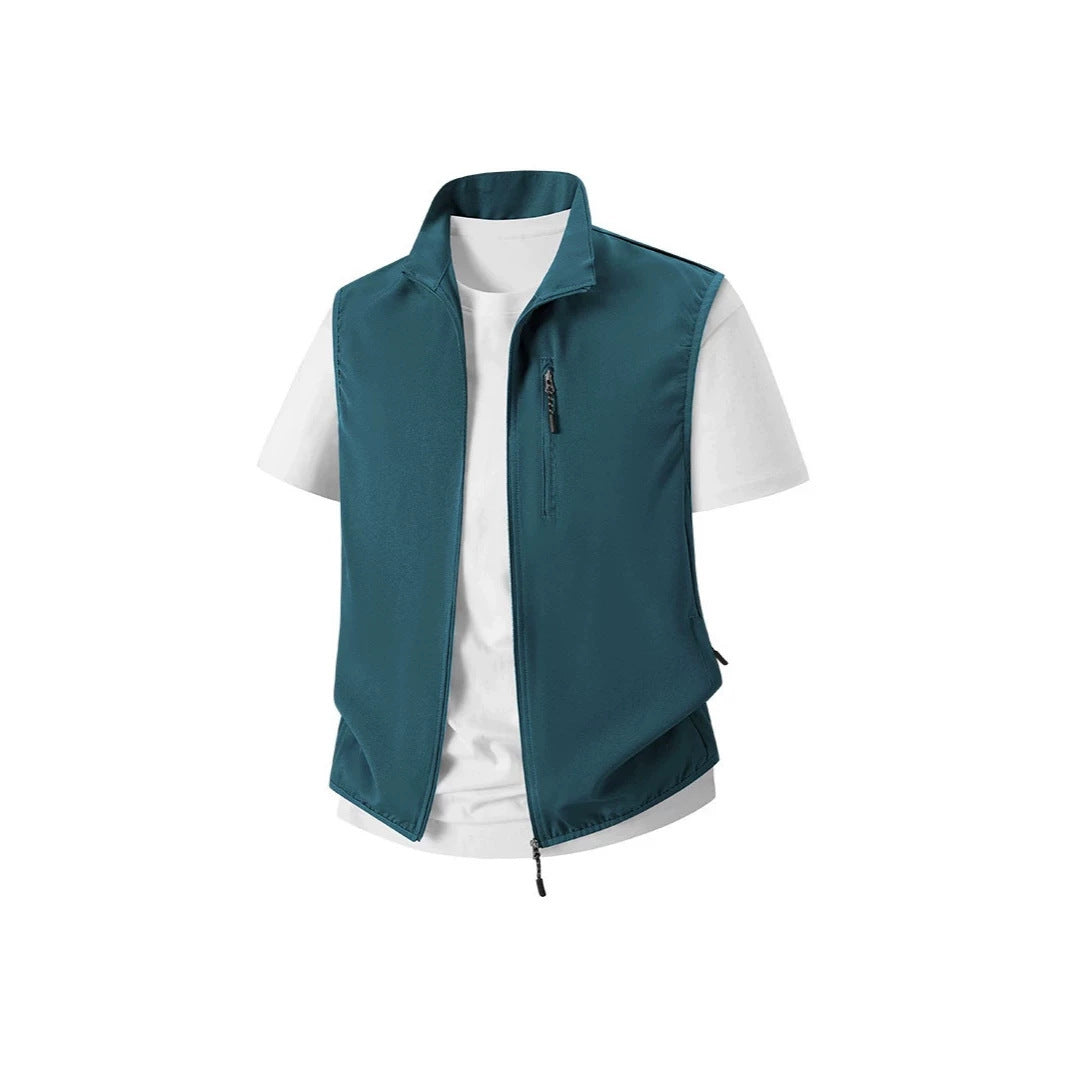 Men's Lightweight Softshell Utility Vest with Stand Collar, water-repellent outer layer and zip pockets Chichicherry