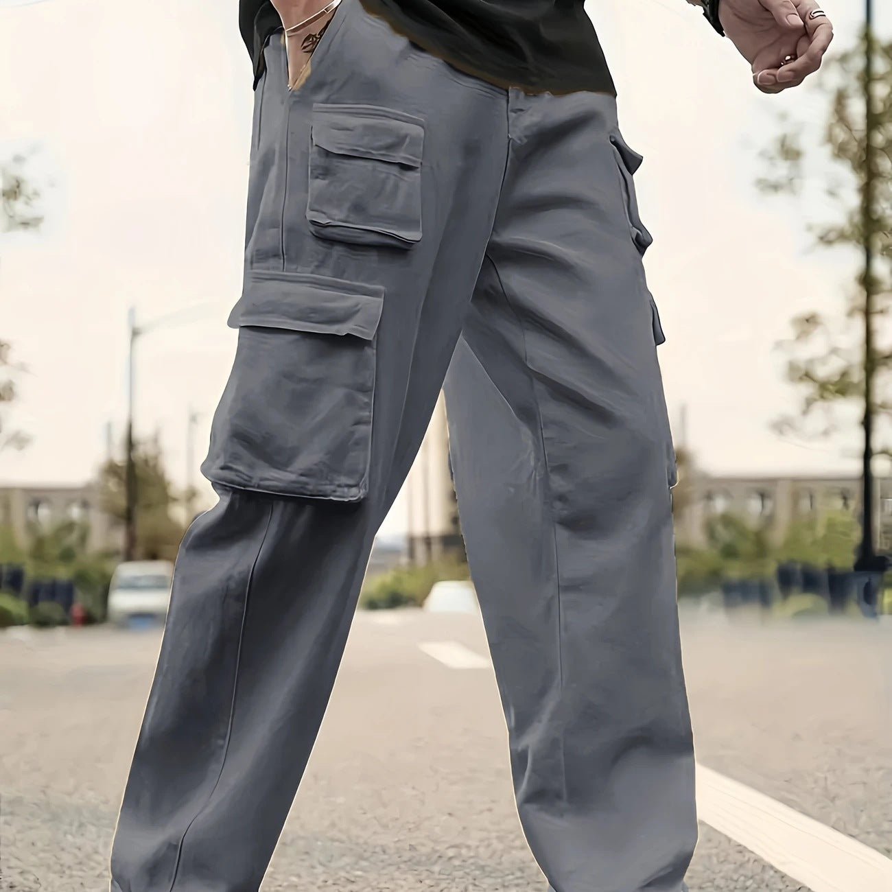 Men's Utility Cargo Pants with Multiple Flap and Zipper Pockets Chichicherry
