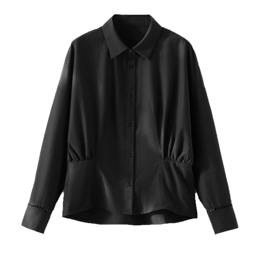 Women’s loose-fitting cotton blouse with gathering details and shirt collar Chichicherry